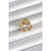 Mey İthalat® 316L Çelik Gold Renk Yelpaze Model Kadın Yüzük