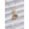 Mey İthalat® 316L Çelik Gold Renk Zirkon Taşlı Ay Yıldız Model Charm Model Kadın Kolye