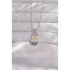 Mey İthalat® 316L Çelik Gümüş Renk Karışık Mineli Ay Figür Tarot Kolye