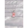 Mey İthalat® 316L Çelik Gümüş Renk Pembe Mineli Güneş Model Tarot Kolye