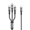 Mey İthalat® DC62 3in1 Type-C to 60W Type-C / 12W Lightning / 15W Micro 1.2M Hızlı Şarj Kablo - Siyah