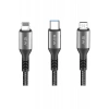 Mey İthalat® DC62 3in1 Type-C to 60W Type-C / 12W Lightning / 15W Micro 1.2M Hızlı Şarj Kablo - Siyah