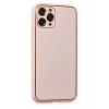 Mey İthalat®  iPhone 11 Pro Max Kılıf Coco Deri Silikon Kapak - Pudra
