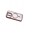 Mey İthalat®   iPhone 11 Remim Lensli Magsafe Standlı Kapak - Bordo