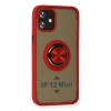 Mey İthalat®  iPhone 12 Kılıf Montreal Yüzüklü Silikon Kapak - Kırmızı