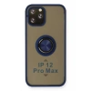 Mey İthalat®  iPhone 12 Pro Kılıf Montreal Yüzüklü Silikon Kapak - Lacivert