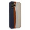 Mey İthalat® iPhone 12 Pro Max Kılıf Ebruli Lansman Silikon - Lacivert-Krem