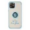 Mey İthalat®  iPhone 12 Pro Max Kılıf Montreal Yüzüklü Silikon Kapak - Buz Mavi
