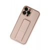 Mey İthalat®  iPhone 13 Pro Kılıf Coco Deri Standlı Kapak - Pembe