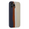 Mey İthalat® iPhone 13 Pro Kılıf Ebruli Lansman Silikon - Lacivert-Krem