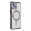 Mey İthalat®  iPhone 14 Kılıf Joke Simli Magneticsafe Kılıf - Derin Mor