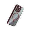 Mey İthalat®   iPhone 14 Pro Max Remim Lensli Magsafe Standlı Kapak - Bordo