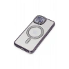 Mey İthalat®  iPhone 15 Kılıf Joke Simli Magneticsafe Kılıf - Derin Mor