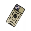 Mey İthalat®  iPhone 15 Kılıf Pars Lens Yüzüklü Silikon - Gold