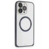 Mey İthalat®  iPhone 15 Pro Max Kılıf Metal Bumper Magneticsafe Kapak - Lacivert