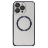 Mey İthalat®  iPhone 15 Pro Max Kılıf Metal Bumper Magneticsafe Kapak - Lacivert