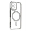 Mey İthalat®  iPhone 16 Kılıf Joke Simli Magneticsafe Kılıf - Gümüş