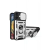 Mey İthalat®  iPhone 16 Kılıf Pars Lens Yüzüklü Silikon - Gümüş