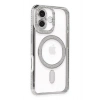 Mey İthalat®  iPhone 16 Plus Kılıf Joke Simli Magneticsafe Kılıf - Gümüş