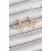 Mey İthalat® Pirinç Gold Renk Zirkon Taşlı V Model Küpe