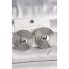 Mey İthalat® Pirinç Gümüş Renk Kalp İşlemeli Daire Plaka Model Kadın Küpe