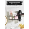 Paslanmaz Çelik Yapışkanlı Fönlü Duvar Rafı & Organizer & Banyo Duş Askısı