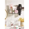Paslanmaz Çelik Yapışkanlı Fönlü Duvar Rafı & Organizer & Banyo Duş Askısı