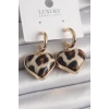 Pirinç Gold Renk 3D Kalp Leopar Model Kadın Küpe