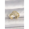 Pirinç Gold Renk Ayarlanabilir Zirkon Taşlı Kalp Model Kadın Yüzük