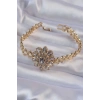 Pirinç Gold Renk İri Zirkon Taşlı Çiçek Figürlü Bileklik