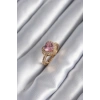 Pirinç Gold Renk Pembe Zirkon Taşlı Charm Kalp Model Kadın Yüzük