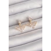 Pirinç Gold Renk Zirkon Taşlı V Model Küpe