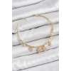 Pirinç Zirkon Taşlı Pembe Kalp Model Gold Renk Charm Bileklik