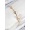 Pirinç Zirkon Taşlı Pembe Kalp Model Gold Renk Kadın Bileklik