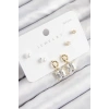 Pirinç Zirkon Taşlı Sallantılı Kare Model Gold Renk 925 Ayar Gümüş Çivi Kadın Küpe Set