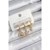 Pirinç Zirkon Taşlı Yıldız Model Gold Renk 3lü Çift Kadın Küpe Set