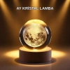 USB Işıklı Ay Kristal Küre 3D Oyma Tasarım Ahşap Standlı Gece Lambası