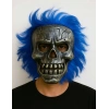 Wild Skull - Gümüş Kafatası Mavi Saçlı İskelet Maske