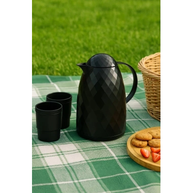 1 Lt Akrilik Siyah Çay Termosu 12 Saat Sıcak 24 Saat Soğuk