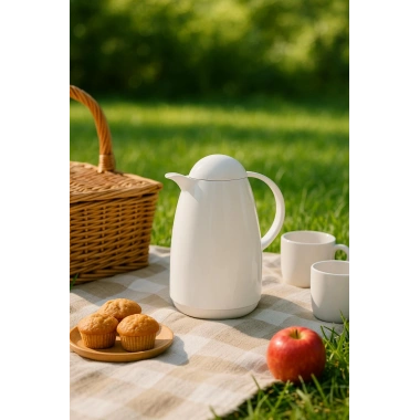 1 Lt Akrilik Soft Beyaz Çay Termosu 12 Saat Sıcak 24 Saat Soğuk