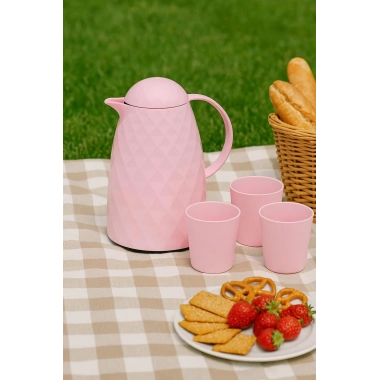 1 Lt Akrilik Soft Pembe Çay Termosu 12 Saat Sıcak 24 Saat Soğuk