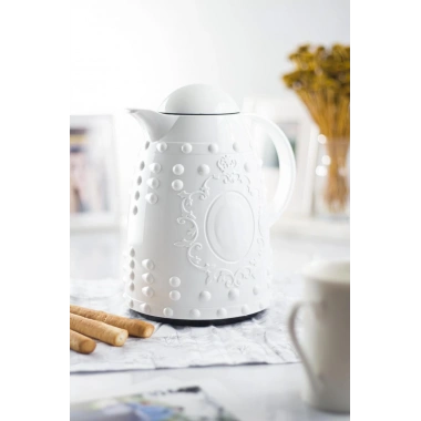 1 LT Isı Yalıtımlı Çay Ve Soğuk Su Termosu Beyaz (12 Saat Sıcak Tutar& İçi Camdır)