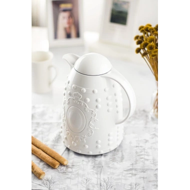 1 LT Isı Yalıtımlı Çay Ve Soğuk Su Termosu Beyaz (12 Saat Sıcak Tutar& İçi Camdır)