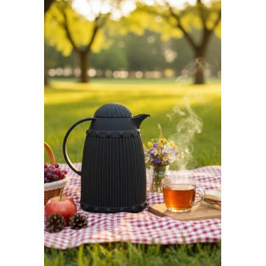 1 LT Isı Yalıtımlı Çay ve Soğuk Su Termosu Siyah (12 Saat Sıcak Tutar & İçi Camdır)