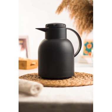 1 LT Isı Yalıtımlı Çay Ve Soğuk Su Termosu Siyah (12 Saat Sıcak Tutar& İçi Camdır)