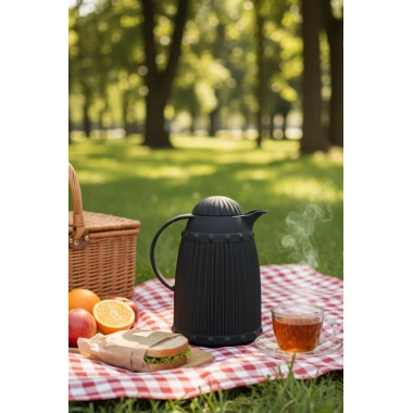 1 LT Isı Yalıtımlı Çay ve Soğuk Su Termosu Siyah (12 Saat Sıcak Tutar & İçi Camdır)