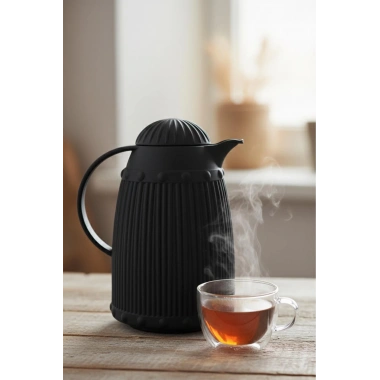 1 LT Isı Yalıtımlı Çay ve Soğuk Su Termosu Siyah (12 Saat Sıcak Tutar & İçi Camdır)