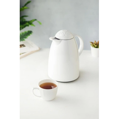 1 LT Isı Yalıtımlı Çay Ve Soğuk Su Termosu Soft Beyaz (12 Saat Sıcak Tutar& İçi Camdır)