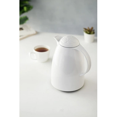 1 LT Isı Yalıtımlı Çay Ve Soğuk Su Termosu Soft Beyaz (12 Saat Sıcak Tutar& İçi Camdır)