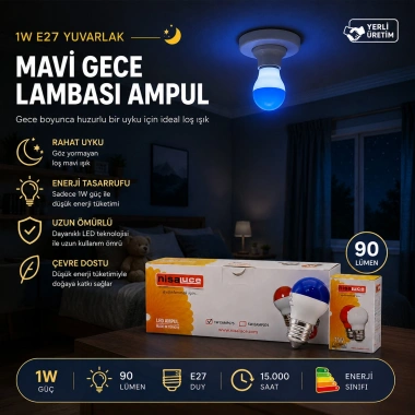 10 ADET 1W E27 MAVİ YUVARLAK GECE LAMBASI LED AMPUL EAMP-075 (5468)